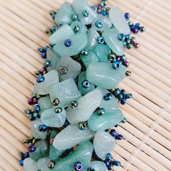 Aventurine Gemstone Chip Beaded Hand Knitted Bracelet *NWT - Picture 3 of 12